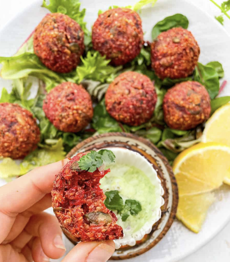 Recipe: Beetroot, Chickpea & Quinoa Balls with Avocado Sauce beetroot
